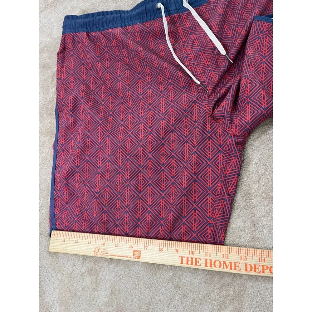 Fair Harbor Swim Trunks Shorts XL Red Geometric Pattern Recycled Polyester Blend